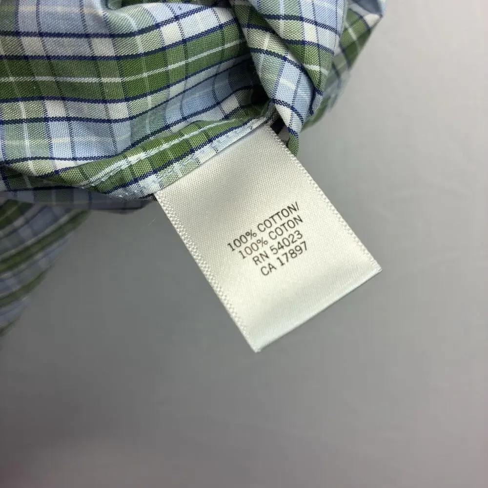 Banana Republic Men’s Dress Shirt Large Green Blue Plaid Non Iron Classic Fit
